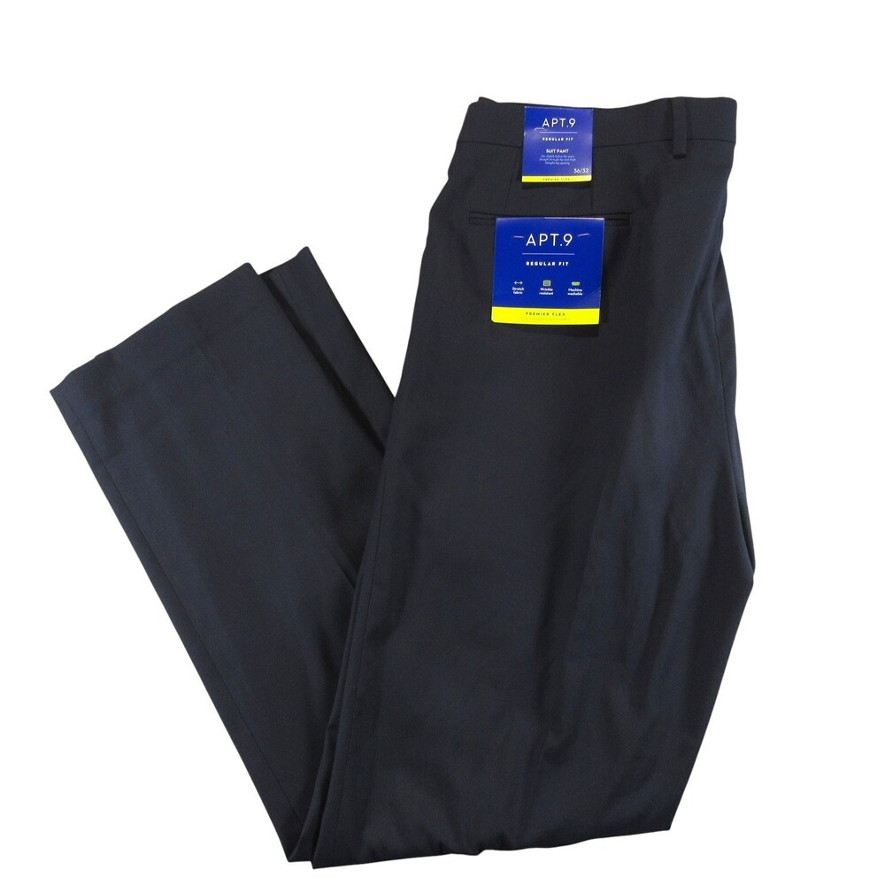 New Apt 9 Mens Dress Pants 36 x 32 Regular Fit Blue‎ Stretch Polyester Viscose